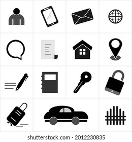 Vector graphics of Personal ID, including: profile name, cellphone, email, web address, hangouts, notes, house, location, pen, book, keys, padlock, suitcase, car. Perfect to use for ID card maker, etc