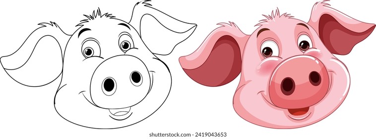 Vector graphics of a pig, colored and outlined