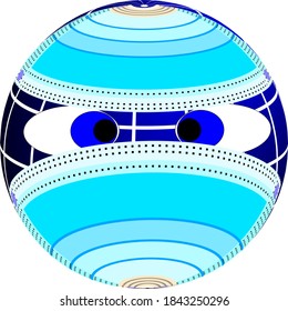 
Vector graphics of the planet Earth in the form of a globe on a blue background. A medical mask protects people from COVID. The eyes shown in the drawing Express anger and hatred.
