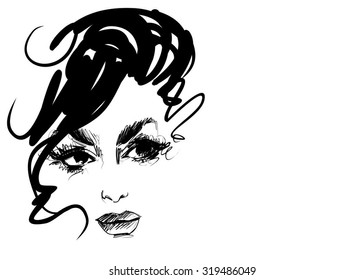 VECTOR 
  graphics portrait  with beautiful young attractive girl model for design. Fashion, style,    beauty . Graphic, sketch drawing. Sexy  woman

                                       
