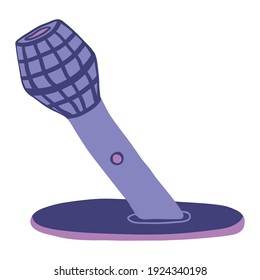 Vector graphics of a radio microphone in a flat style and hand-drawn. Microphone for karaoke, singing, radio broadcast and podcast isolated on white background.