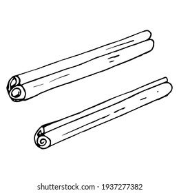 Vector graphics in a realistic style on a white background. Cinnamon sticks aromatic hot spices black and white contour illustration hand drawn