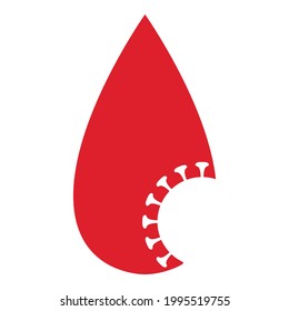 Vector Graphics - Red Blood Drop With White Silhouette Of A Coronavirus Molecule Isolated. Concept-blood Plasma Donation For The Covid-19 Vaccine