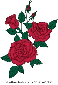 Vector graphics of red roses and foliage