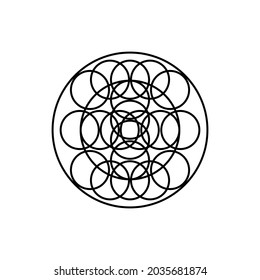 Vector graphics of regular geometric circles of black color on a white background of different sizes, textures , patterns