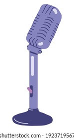 Vector graphics. Retro Microphone for radio broadcast and podcast isolated on white background. Flat hand drawn illustration. Pastel colors in free technique drawing illustration.