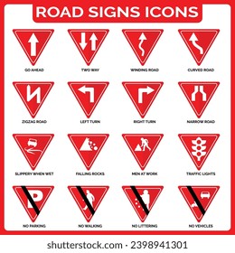 vector graphics for road signs collection triangle shape in white and red