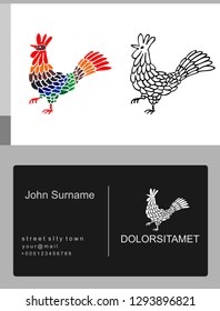 Vector graphics. The rooster drawing emblem icon. Brand label. Chicken or bird
