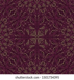 Vector graphics. Round hand-drawn ornament. Geometric ornament for textiles. Stylish print. Symbol, emblem, element. Seamless pattern.