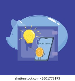 Vector graphics safe, piggy bank, dollars. Investment concept, mobile banking, saving money on deposit