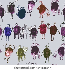 Vector graphics, seamless pattern  background people stylized image formed from ready fingerprint. Image and background are on separate layers.