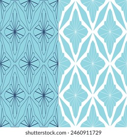 vector graphics seamless pattern in floral style in the frame of lines. flowers, squares, triangles and lines.