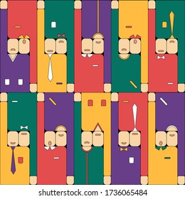 Vector graphics. Seamless pattern. Men in colorful clothes. 