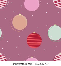 
Vector graphics. Seamless pattern. Pink background. Christmas decorations. Christmas balls.