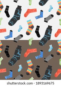 Vector graphics. Seamless pattern. Socks of different types are shown. You can add your own background.