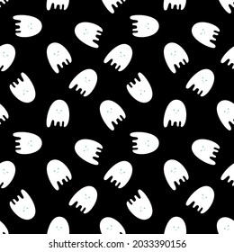 Vector graphics Seamless pattern of white simple evil ghosts on a black background
