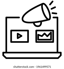 Vector graphics. SEO marketing, analytics, advertising, business icon. Linear icon, icon: online advertising. Line loudspeaker, video outline icon, images.