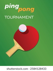 Vector graphics set ball on ping pong racket. Table tennis tournament banner