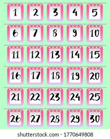 Vector graphics, set of calendar sheets. Flat design.
