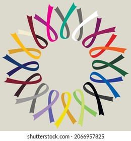 Vector graphics - a set of colorful ribbons arranged in a circle. Concept - fighting cancer