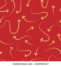 Vector graphics. Set of hand drawn simple arrows. Red seamless pattern. For business: infographics, banners, websites, cover and conceptual design.