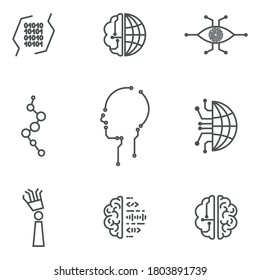 
Vector graphics . Set of icons on the topic of artificial intelligence.