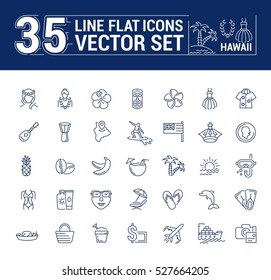 Vector graphics set. Illustration of Hawaii islands in a linear, flat, contour, thin design. Concept of silhouette, logo, element, symbol, logo for the Internet Web site.