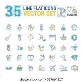 Vector graphics set. Illustration of Hawaii islands in a linear, flat, contour, thin design. Concept of silhouette, logo, element, symbol, logo for the Internet Web site.