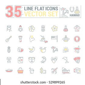 Vector graphics set. Illustration of Hawaii islands in a linear, flat, contour, thin design. Concept of silhouette, logo, element, symbol, logo for the Internet Web site.