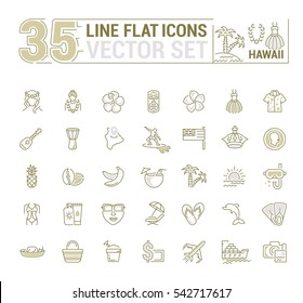 Vector graphics set. Illustration of Hawaii islands in a linear, flat, contour, thin design. Concept of silhouette, logo, element, symbol, logo for the Internet Web site.