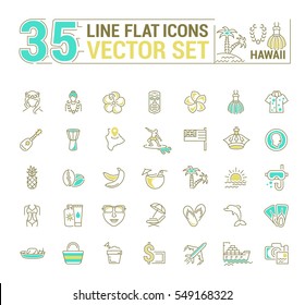 Vector graphics set. Illustration of Hawaii islands in a linear, flat, contour, thin design. Concept of silhouette, logo, element, symbol, logo for the Internet Web site.