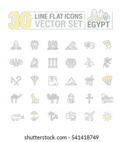 Vector graphics set. Linear, contour, thin, flat, design. Concept silhouette, Egypt. Travel to Egypt. Element, emblem, symbol, icon, sign, for web site, app, business.