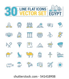 Vector graphics set. Linear, contour, thin, flat, design. Concept silhouette, Egypt. Travel to Egypt. Element, emblem, symbol, icon, sign, for web site, app, business.