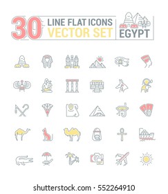 Vector graphics set. Linear, contour, thin, flat, design. Concept silhouette, Egypt. Travel to Egypt. Element, emblem, symbol, icon, sign, for web site, app, business.