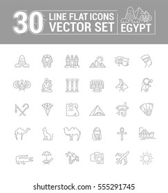Vector graphics set. Linear, contour, thin, flat, design. Concept silhouette, travel to Egypt. Element, emblem, symbol, icon, sign, for web site, app, business.