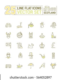 Vector graphics set in lines and flat design. Element, sign, emblem and symbol of Scotland. The concept of linear icons for web site and application.