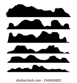 Vector graphics Set of mountains, Silhouette mountains
Mountains landscape silhouette set, Abstract high mountain border background collection,
Mountains silhouettes on the white background.