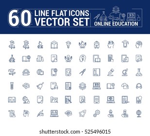 Vector graphics set. Online education. Distance learning. Internet training student. Concept home schooling in inear design,