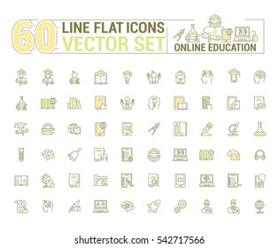 Vector graphics set. Online education. Distance learning. Internet training student. Concept home schooling in inear design,