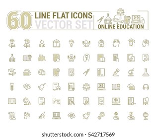 Vector graphics set. Online education. Distance learning. Internet training student. Concept home schooling in inear design,