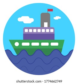 Vector graphics, ship sailing in the sea. Flat design.