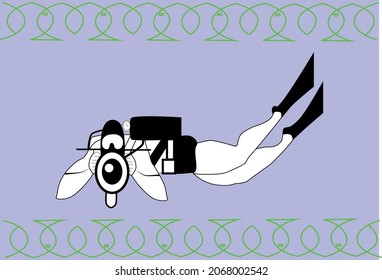 vector graphics, shooting a scuba diver underwater
