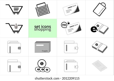 vector graphics of shopping icon sets, including: atm card and wallet. Perfect for shopping app makers and similar web.