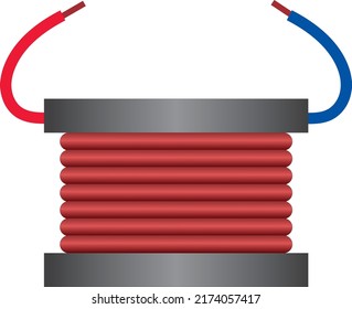 Vector graphics showing the visualization of the inductor. Coils of copper wire are visible, at the top there are two wires of red and blue color.