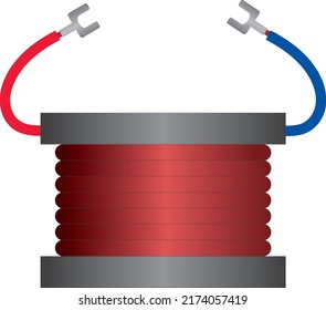 Vector graphics showing the visualization of the inductor. Coils of copper wire are visible, at the top there are two wires of red and blue color.