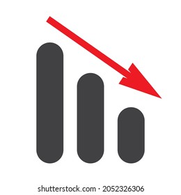 Vector Graphics with shrinking decreasing bars. Decrease sign. Finance chart.