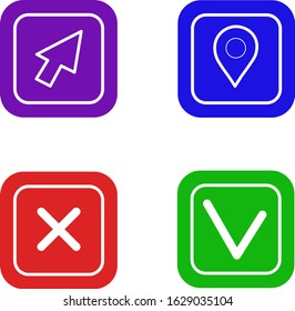Vector graphics, sign icons: red, green, blue, purple