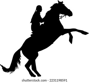 Vector graphics silhouette girl on a horse galloping