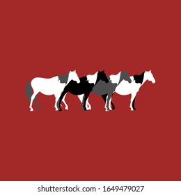 Vector graphics, silhouette of horses on a red background