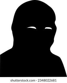 Vector graphics. silhouette on isolated white background. male silhouette of an oriental man with eyes. bandit silhouette.